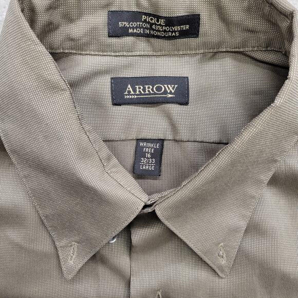Arrow Men's Large Button Down Long Sleeve Casual Pique Shirt Light Brown - Picture 3 of 9